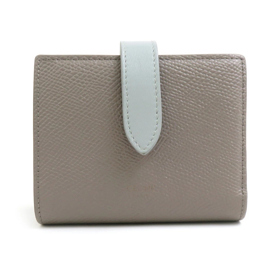 Celine Bi Fold Wallet Leather Gray Blue Gray